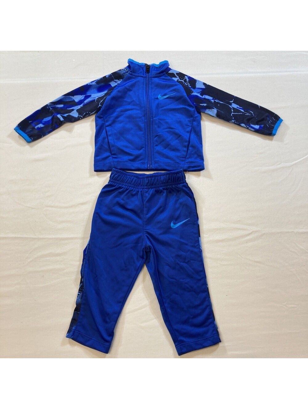 Nike Boys 12Month 2 Pc Blue Graphic Sleeve Full Zip Jacket & Pants Set MINT